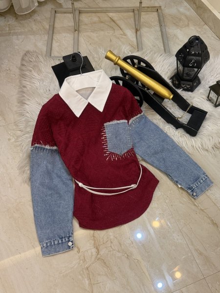 بلوز جينز + قميص بناتي قطعتين 14-20