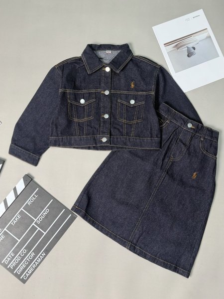 طقم بناتي جينز قطعتين جكيت + تنورة 7-14 POLO