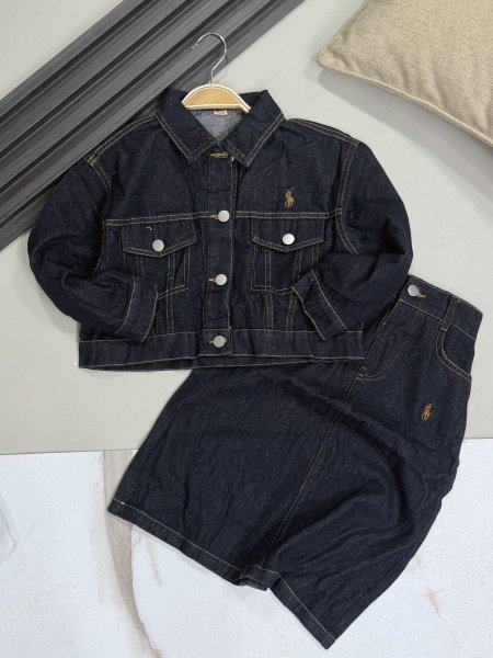 طقم بناتي جينز قطعتين جكيت + تنورة 7-14 POLO