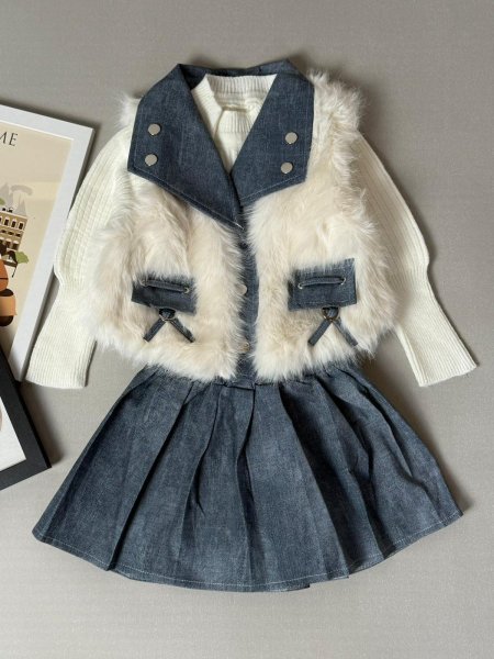 طقم بناتي شتوي جينز تنورة 3-7