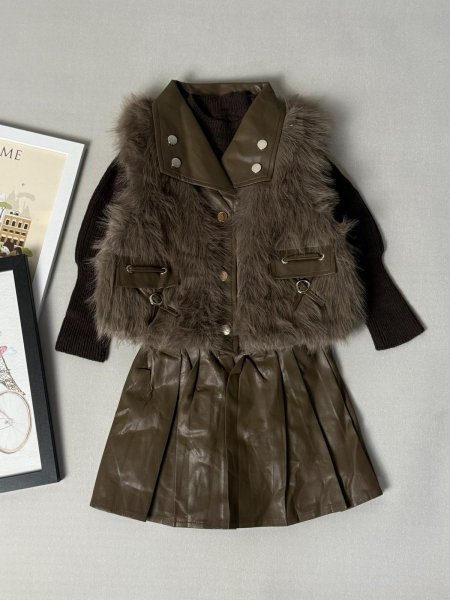 طقم بناتي شتوي فرو تنورة 3-7